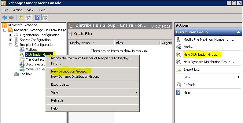 Create Distribution Group in Exchange 2010 / 2007
