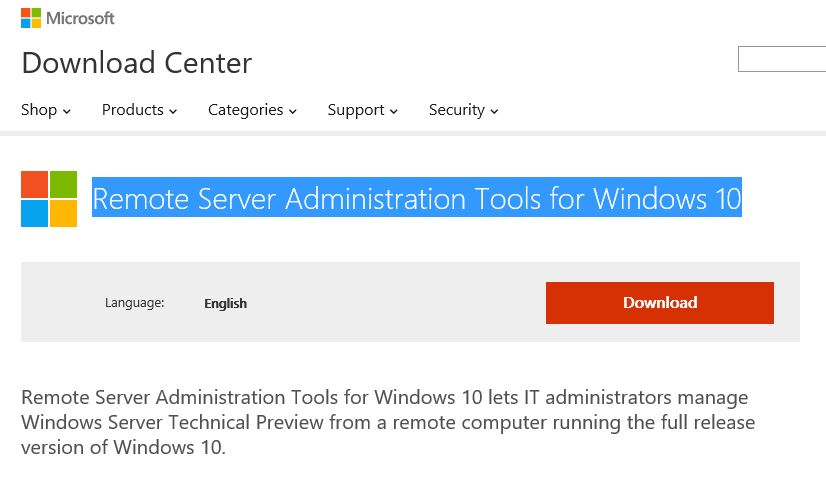 Remote Server Administration Tools for Windows 10