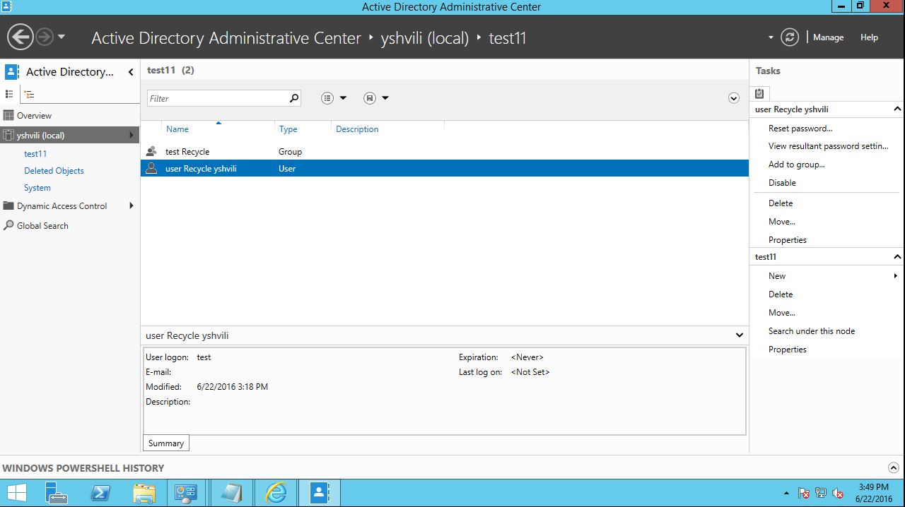 Windows Server 2012 R2 Active Directory Recycle Bin Enable
